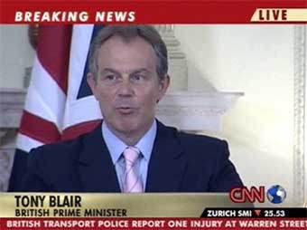 Пресс-конференция Тони Блэра 21 июля 2005 года. Кадр CNN