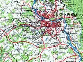 Фрагмент карты Кемеровской области с сайта sinor.ru