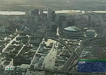 Вид затопленного Нового Орлеана, кадр НТВ, архив