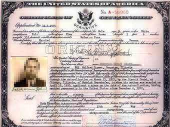 Сертификат гражданина США, 1912 год, фото с сайта wisc.edu