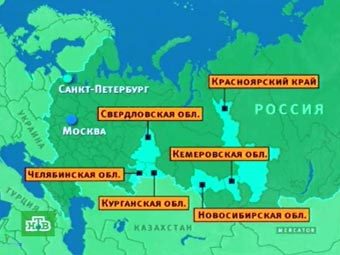 Регионы России, охваченные сильными морозами. Графика телеканала НТВ