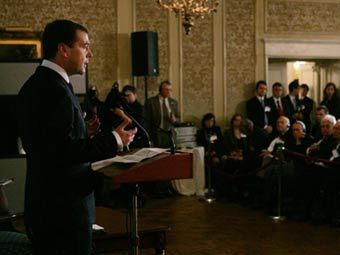 Выступление Дмитрия Медведева перед членами Совета по международным отношениям. Фото ©AFP